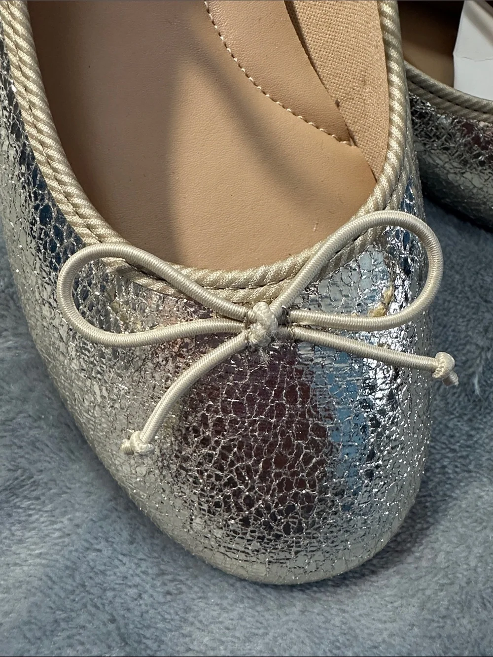 NWTS wonder nation Metallic Silver Mary Jane Ballet Flats with Bow Sz 5 girls